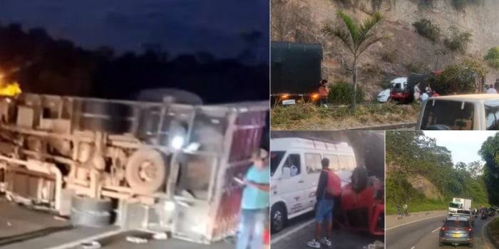 Video: Choque múltiple en la vía Lebrija – Girón. Un camión se volcó
