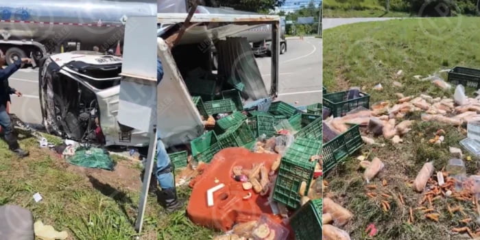 Video: Furgón de panadería se volcó en Santander y fue saqueado